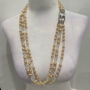 Kenneth Lane Vintage 3 Strand Faux Beaded Pearl Necklace
